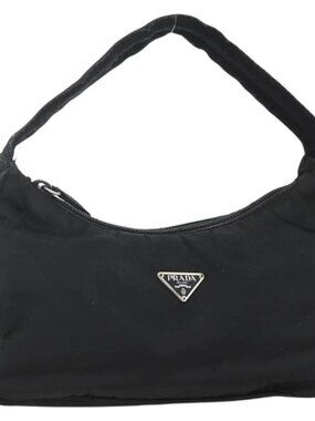 PRADA Hand Pouch Nylon Black Silver Auth ARZ818